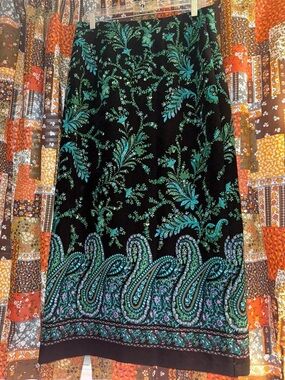 Y2K Black Skirt with Teal Paisley & Floral